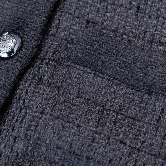 H&M Black Textured Weave Wool Blend Tweed Lined Collarless Jacket Womens Size L - Picture 9 of 16